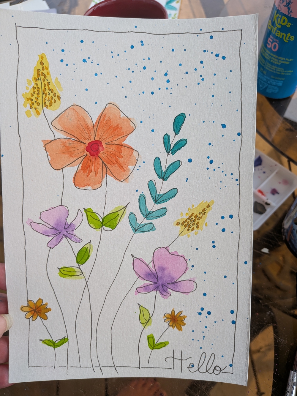 Hand-painted Watercolor Floral Art - Hello